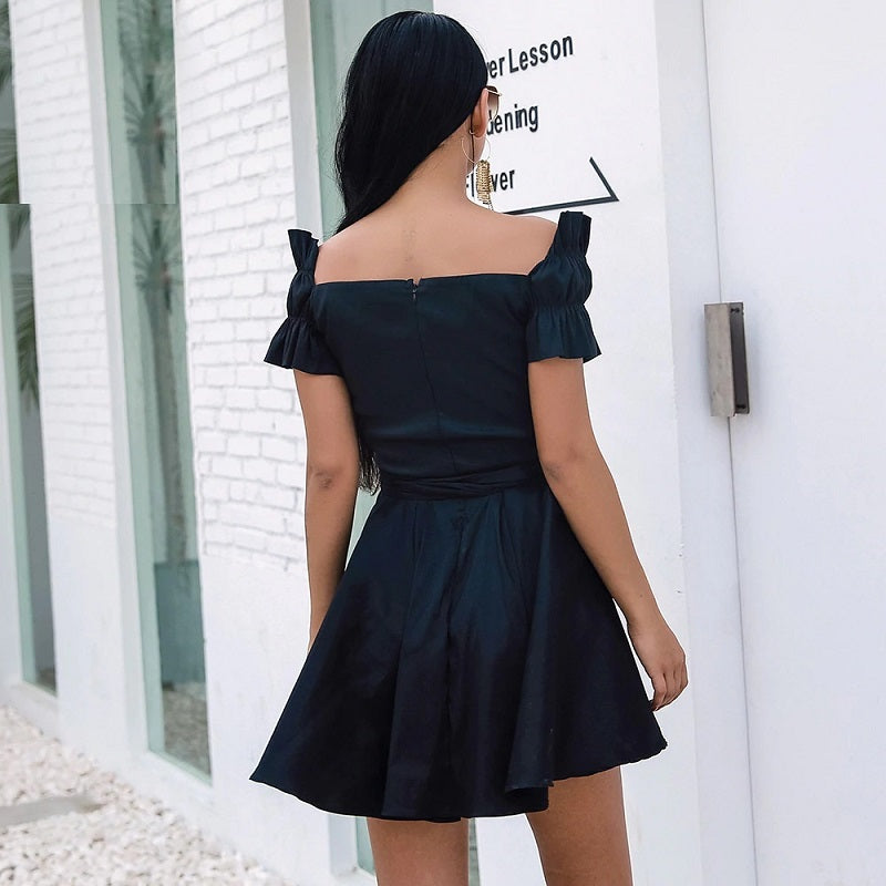 Elegant Deep V-Neck Fit And Flare Mini Dress