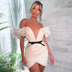 Deep V Neck Natural Waist Evening Party Draped Bodycon Dress
