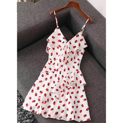 Deep V-Neck Ruffles Cotton Spaghetti Strap Mini Dress
