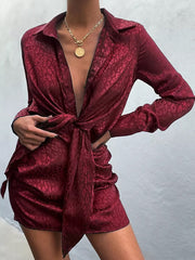 Deep V-neck Long Sleeve Print Mini Dress
