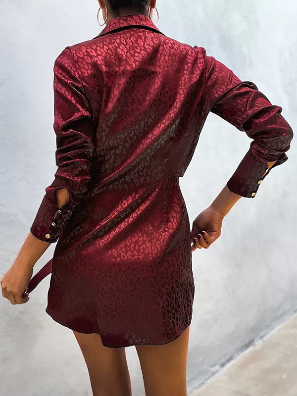 Deep V-neck Long Sleeve Print Mini Dress