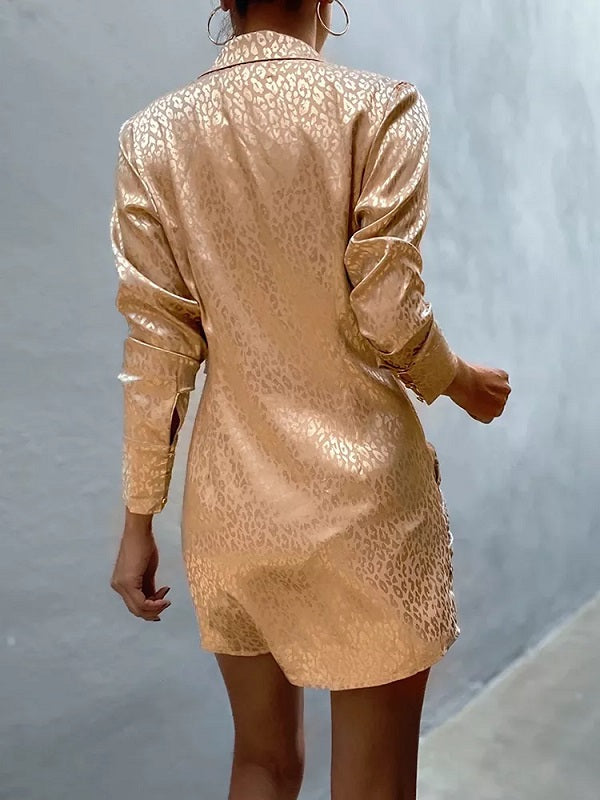 Deep V-neck Long Sleeve Print Mini Dress