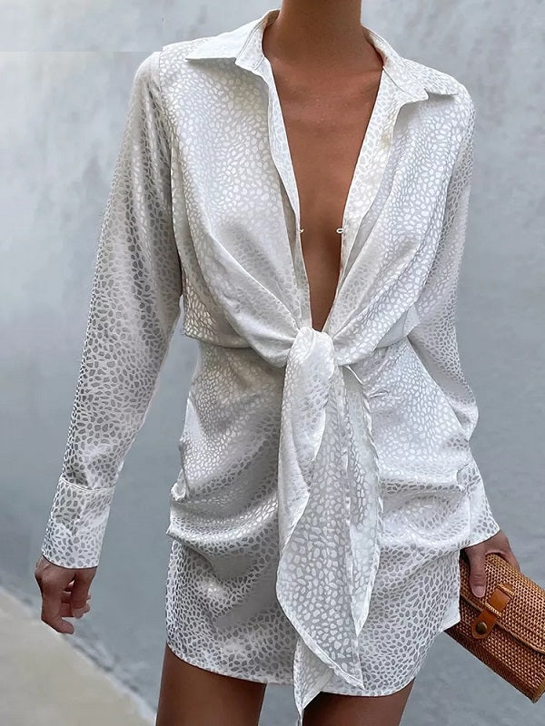 Deep V-neck Long Sleeve Print Mini Dress