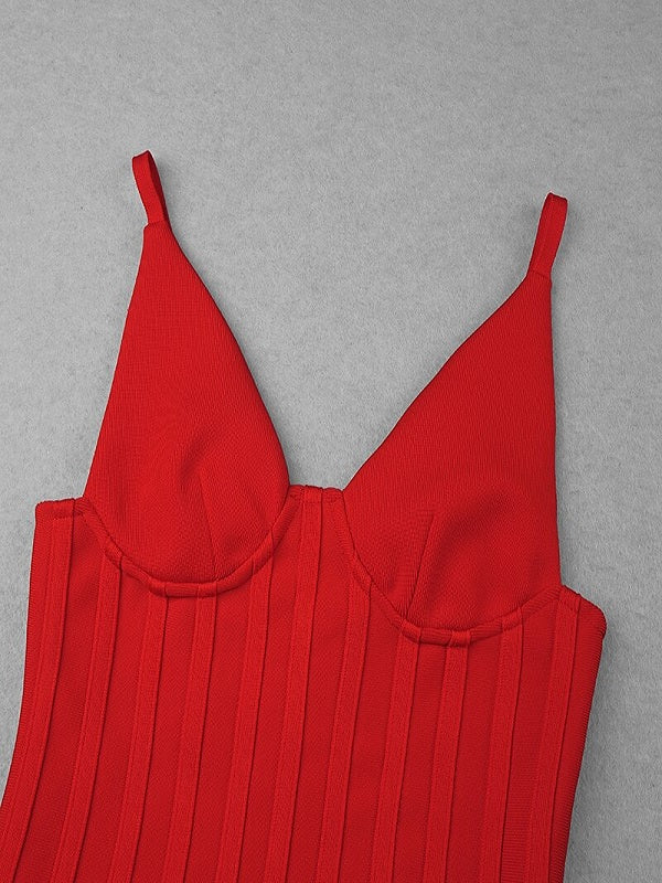Deep V-neck Ruffles Spaghetti Strap Bandage Mini Dresses