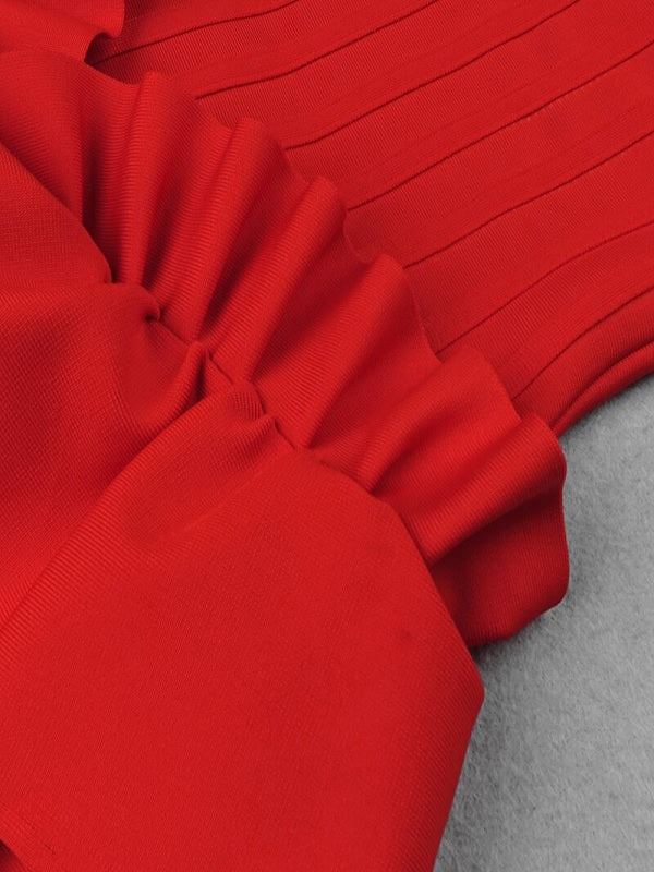 Deep V-neck Ruffles Spaghetti Strap Bandage Mini Dresses