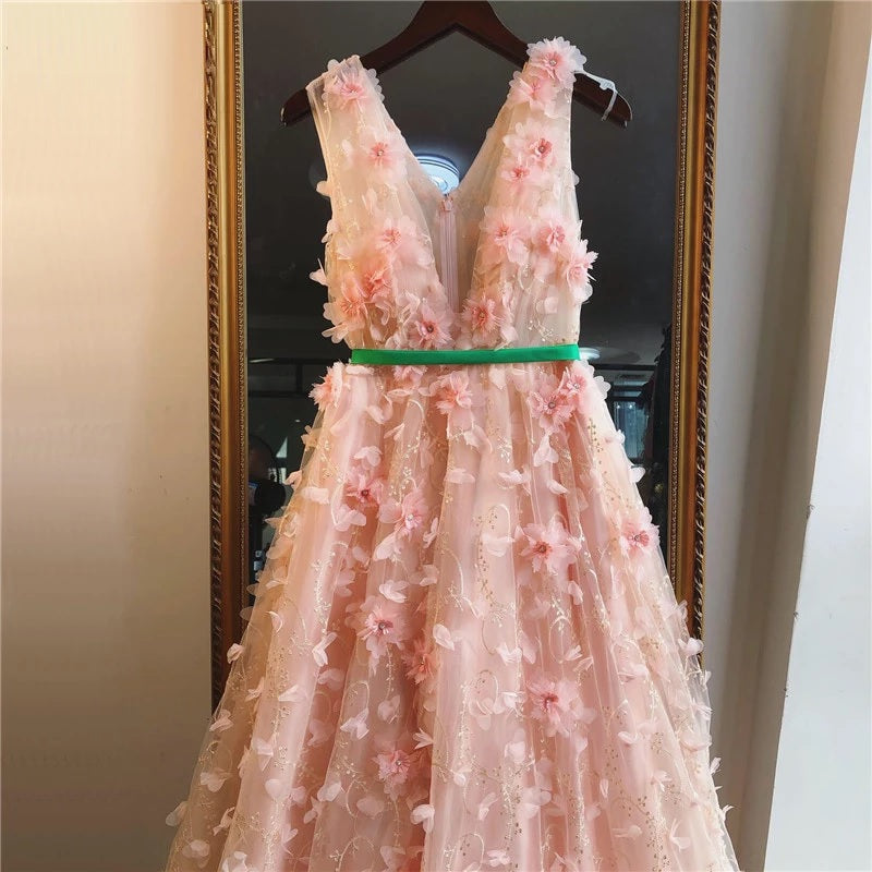 Diamonds Handmade Flowers A-Line Formal Dress