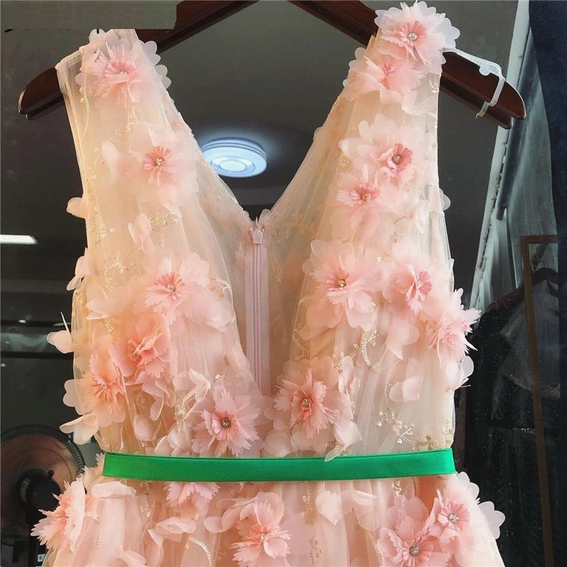 Diamonds Handmade Flowers A-Line Formal Dress