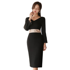 Elegant V-Neck Long Sleeve Vestidos Bodycon Party Club Dress