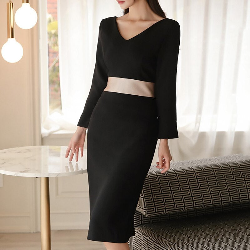 Elegant V-Neck Long Sleeve Vestidos Bodycon Party Club Dress