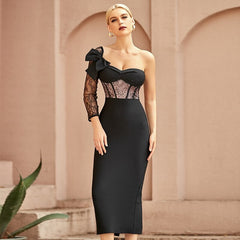 Embroidered Mesh Backless Split Bandage Dress