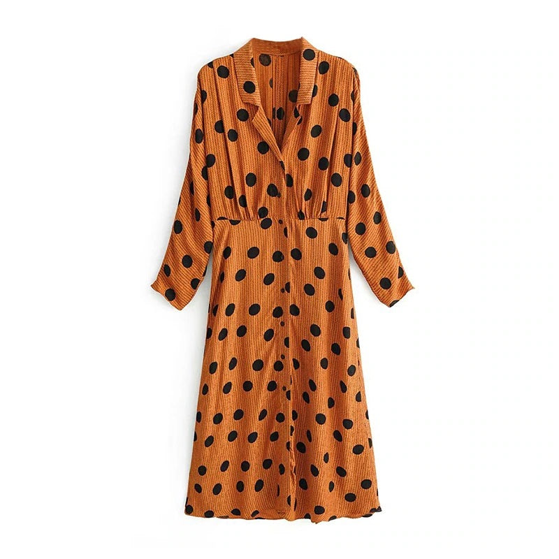 Embroidery Polka Dot Midi Dress