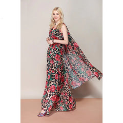Floral Leopard Print Shawl Maxi Dress