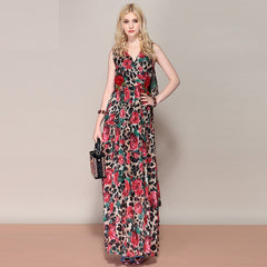 Floral Leopard Print Shawl Maxi Dress