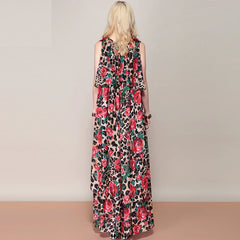 Floral Leopard Print Shawl Maxi Dress