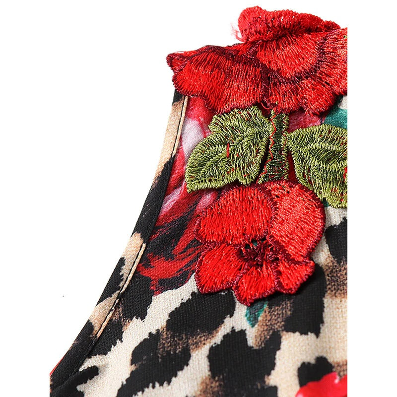 Floral Leopard Print Shawl Maxi Dress
