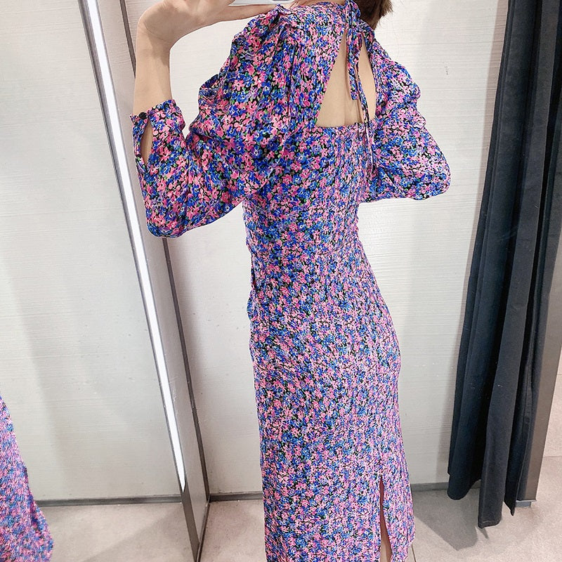Floral Print Long Sleeve Bodycon Dress