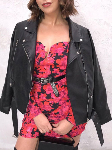 Floral Print Sweetheart Long Sleeves Buttons Sheath Bodycon Dress