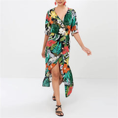 Floral Print V-Neck Long Holiday Maxi Dress