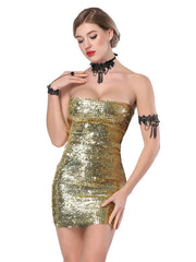 Elegant Glitter Party Strapless Bodycon Mini Dress