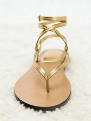 Gold Ankle Strap Buckle Flat Sandals Lightweight Comfort Flip Flops Luxury Designer Cross Strap Shoe Sandalias