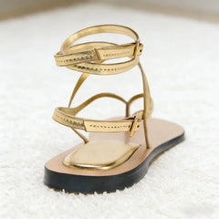 Gold Ankle Strap Buckle Flat Sandals Lightweight Comfort Flip Flops Luxury Designer Cross Strap Shoe Sandalias