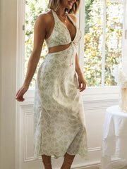 Halter Lace Up Hollow Out Backless Dress