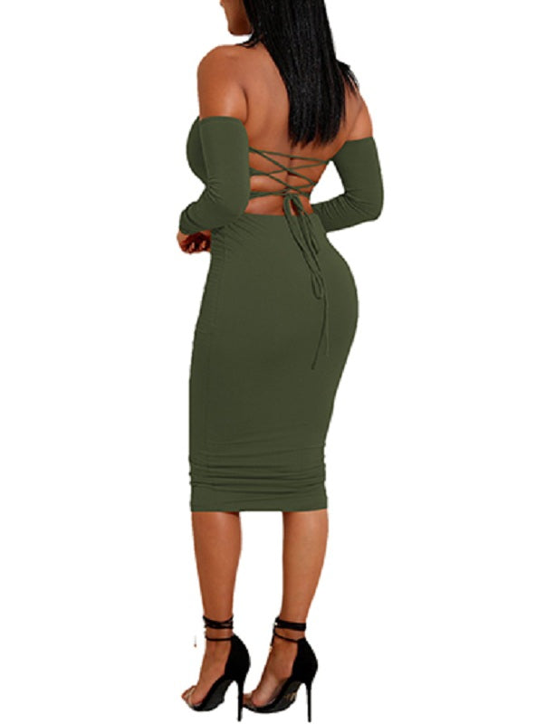 Halter Top Lace Up Back Midi Dress