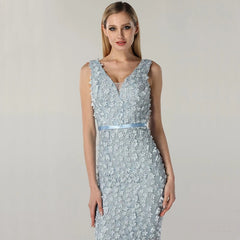 Handmade Flowers Pearls Evening Party Dress