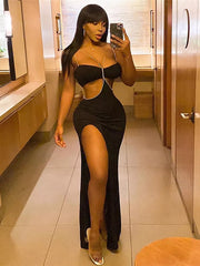 Hollow Out Diamond Chain High Slit Dress