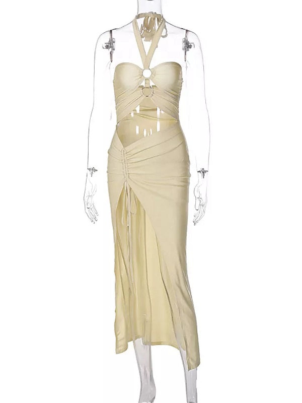 Hollow Out Halter High Slit Elegant Dress