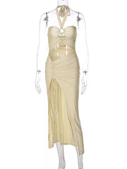 Hollow Out Halter High Slit Elegant Dress