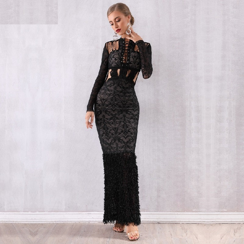 Lace Hollow Out Mermaid Celebrity Evening Party Dresses