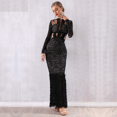 Lace Hollow Out Mermaid Celebrity Evening Party Dresses