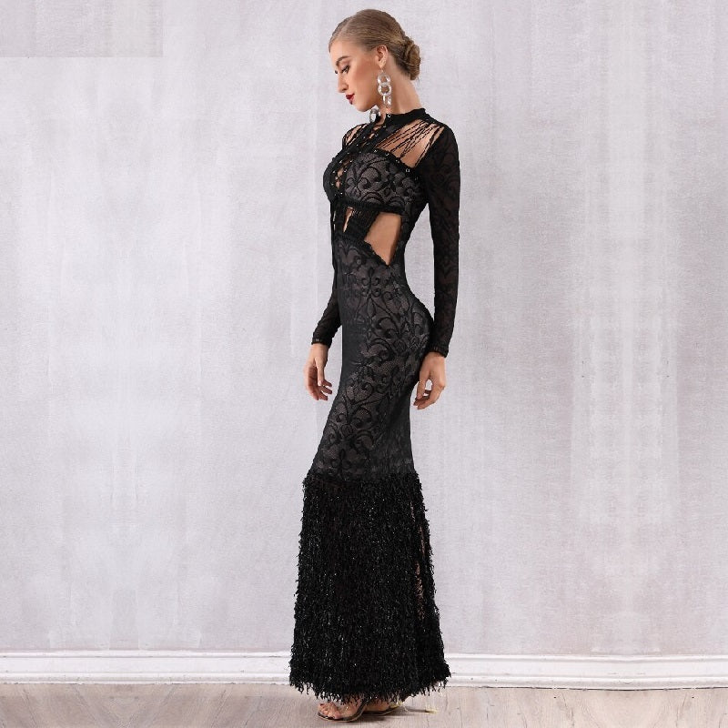 Lace Hollow Out Mermaid Celebrity Evening Party Dresses