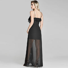 Lace Ruffles V-Neck Spaghetti Strap Party Cocktail Bodycon Maxi Dress