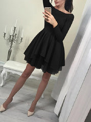 Layered Skirt Long Sleeve A Frame Mini Dress