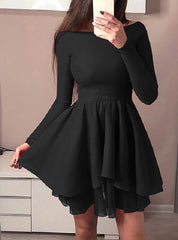 Layered Skirt Long Sleeve A Frame Mini Dress
