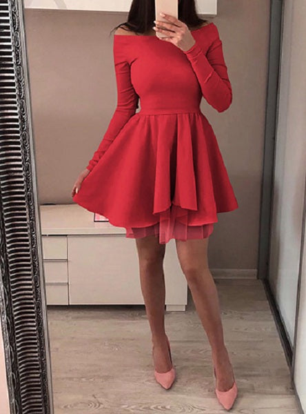 Layered Skirt Long Sleeve A Frame Mini Dress