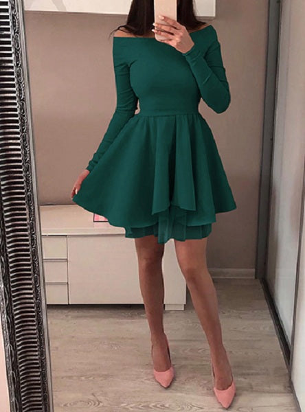 Layered Skirt Long Sleeve A Frame Mini Dress