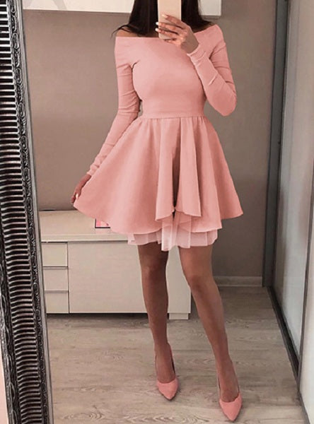 Layered Skirt Long Sleeve A Frame Mini Dress