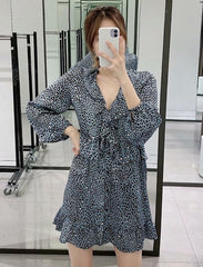 Leopard Print Ruffles Mini Dress
