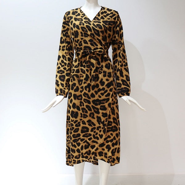 Elegant Leopard Chiffon Party Mid-Calf Dress