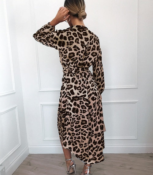 Elegant Leopard Chiffon Party Mid-Calf Dress