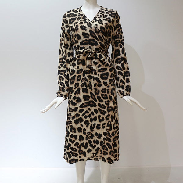 Elegant Leopard Chiffon Party Mid-Calf Dress