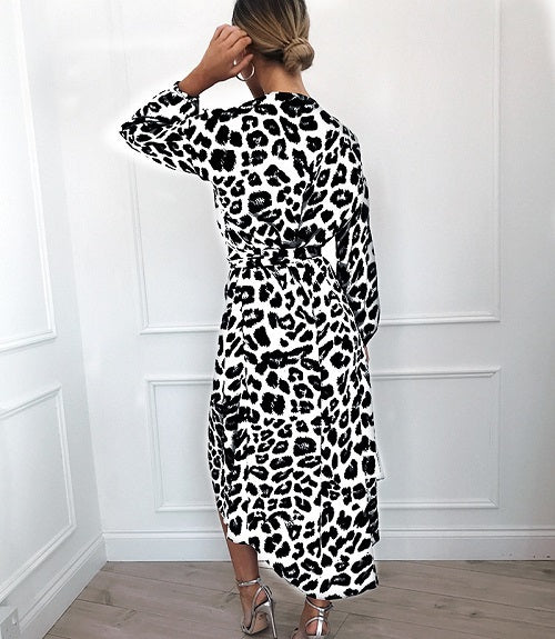 Elegant Leopard Chiffon Party Mid-Calf Dress