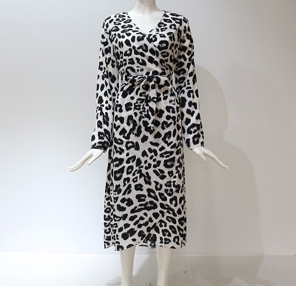 Elegant Leopard Chiffon Party Mid-Calf Dress