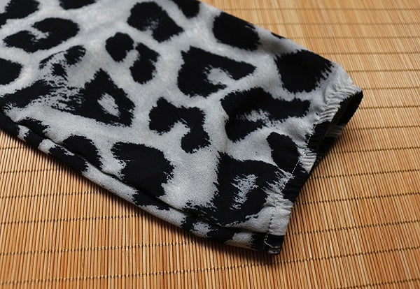 Elegant Leopard Chiffon Party Mid-Calf Dress