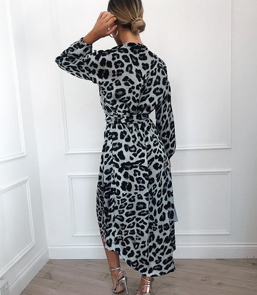 Elegant Leopard Chiffon Party Mid-Calf Dress