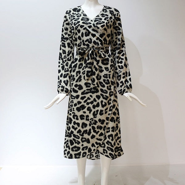 Elegant Leopard Chiffon Party Mid-Calf Dress