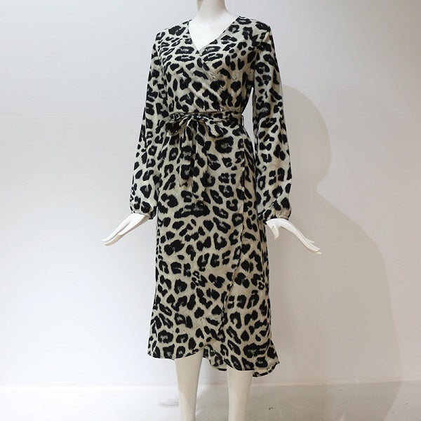 Elegant Leopard Chiffon Party Mid-Calf Dress